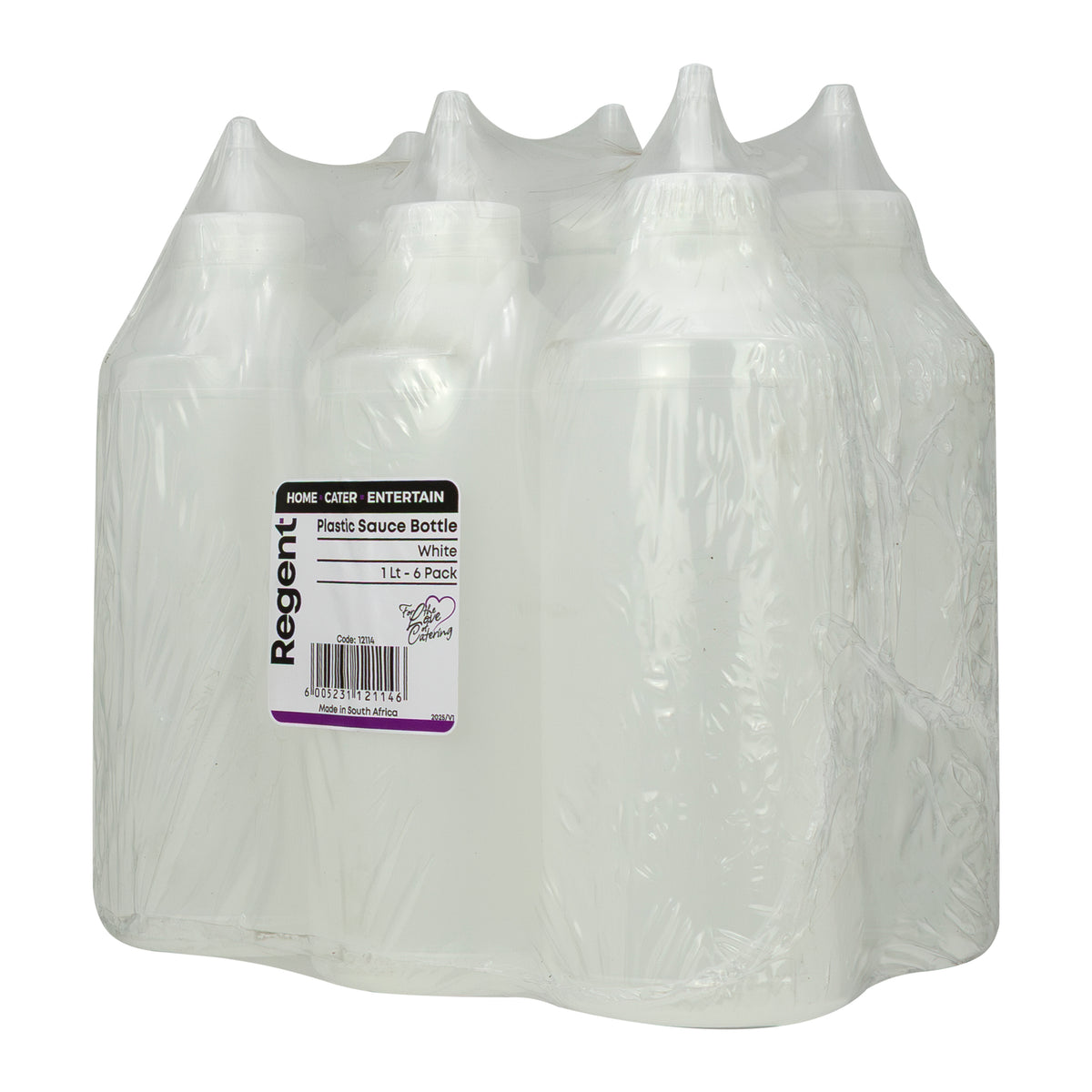 REGENT ROUND PLASTIC SAUCE BOTTLE WHITE 6PK, 1LT