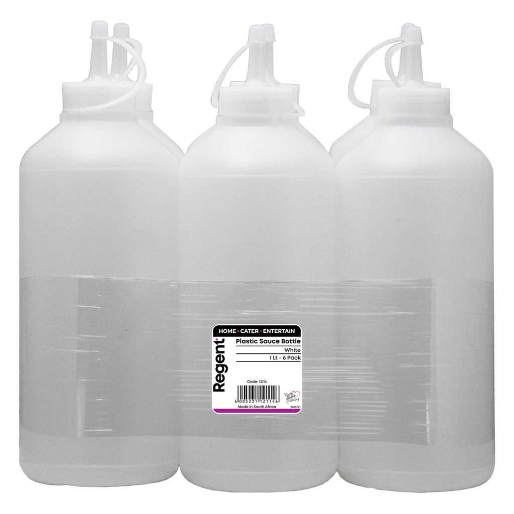 REGENT ROUND PLASTIC SAUCE BOTTLE WHITE 6PK, 1LT