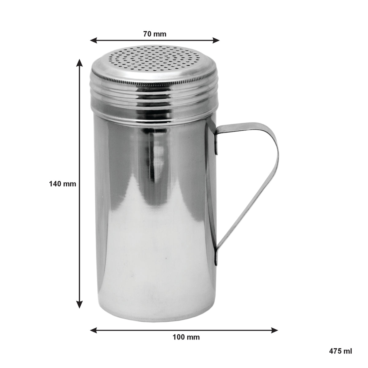 REGENT TALL DREDGE SHAKER WITH HANDLE ST STEEL, 475ML