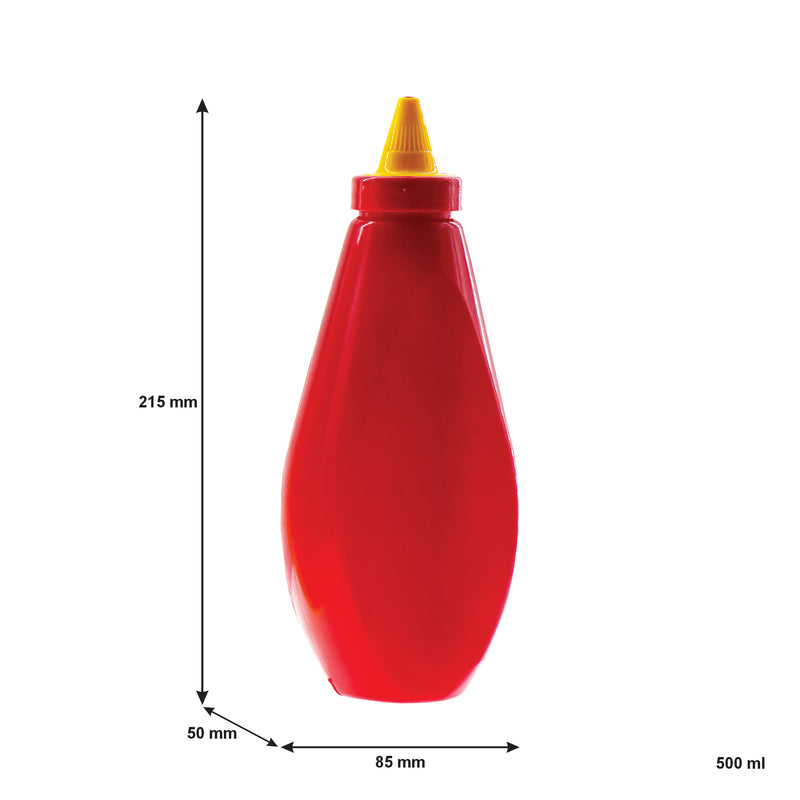 REGENT PLASTIC FLAT SQUEEZE BOTTLES ASST. COLOURS WITH CAPS 3 PACK, 500ML (140X80X215MM)