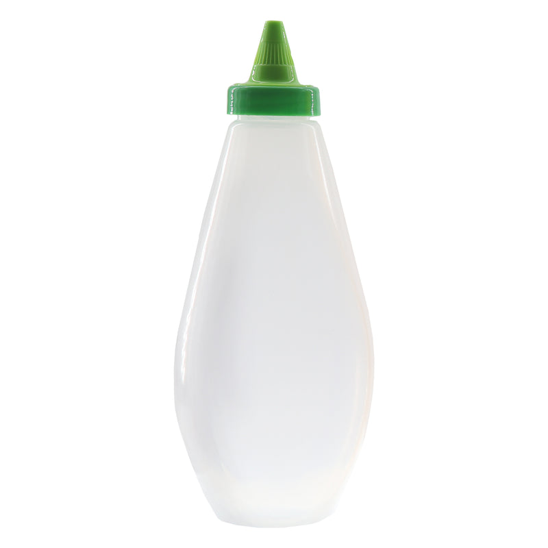 REGENT PLASTIC FLAT SQUEEZE BOTTLE NATURAL WITH GREEN WITCH HAT CAP 6 PACK, 500ML (140X80X215MM)