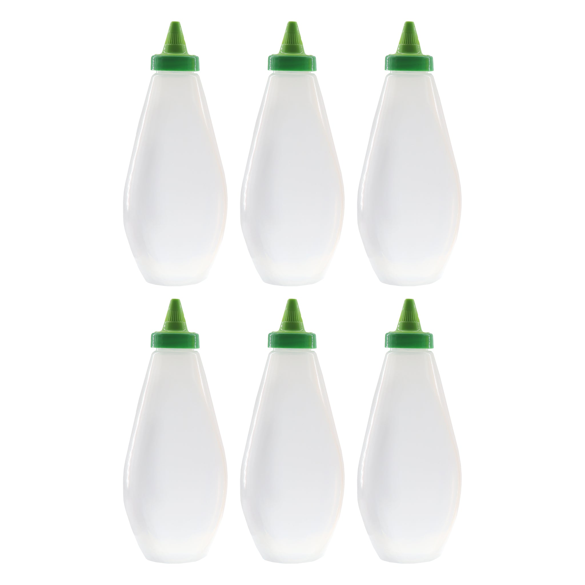 REGENT PLASTIC FLAT SQUEEZE BOTTLE NATURAL WITH GREEN WITCH HAT CAP 6PK, 500ML