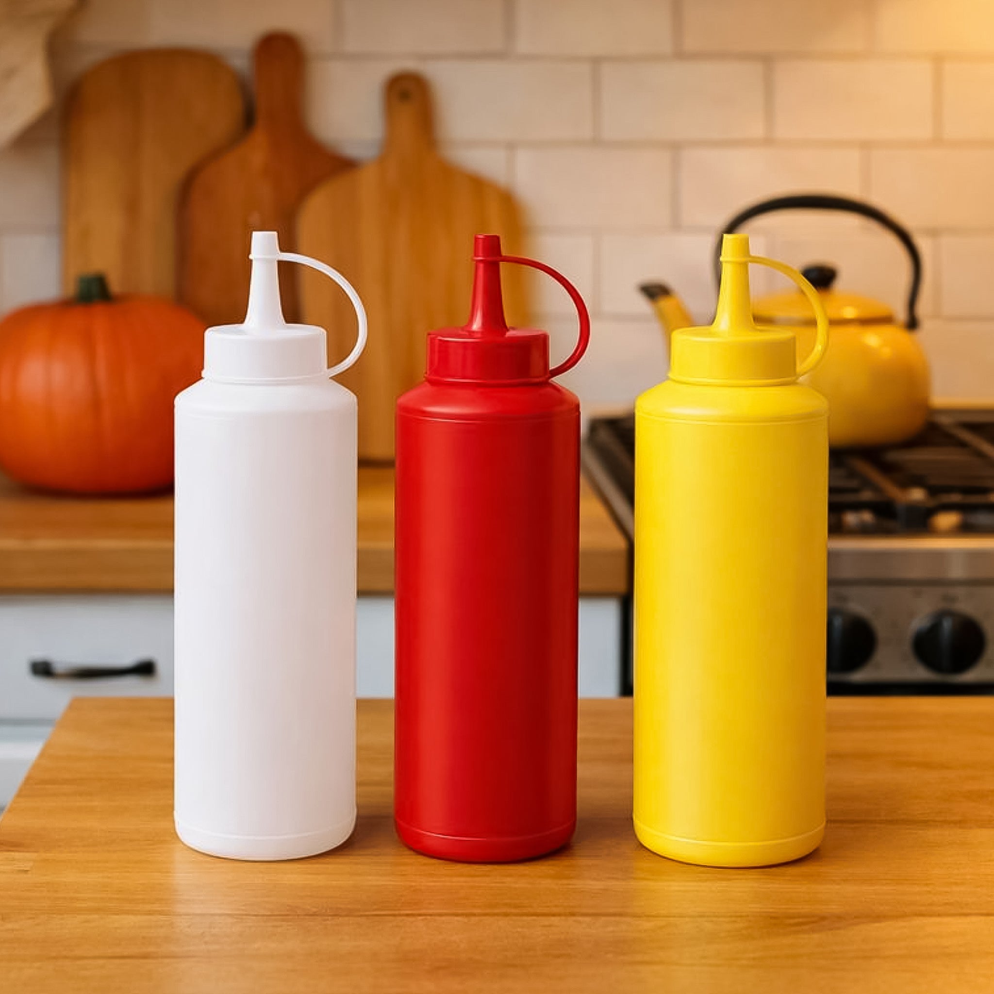 REGENT ROUND PLASTIC SAUCE BOTTLE ASST. COLOURS 3PK, 250ML