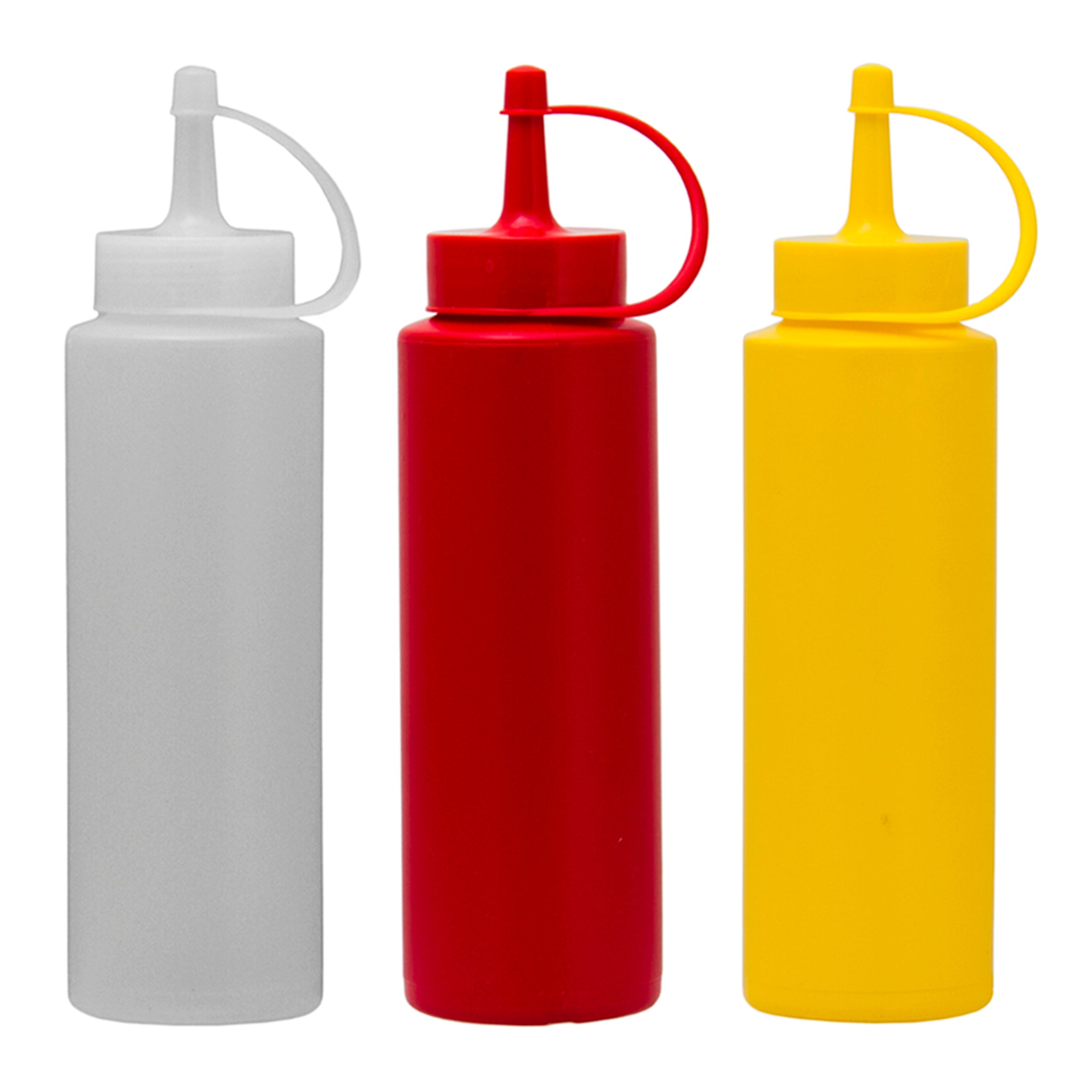 REGENT ROUND PLASTIC SAUCE BOTTLE ASST. COLOURS 3PK, 250ML