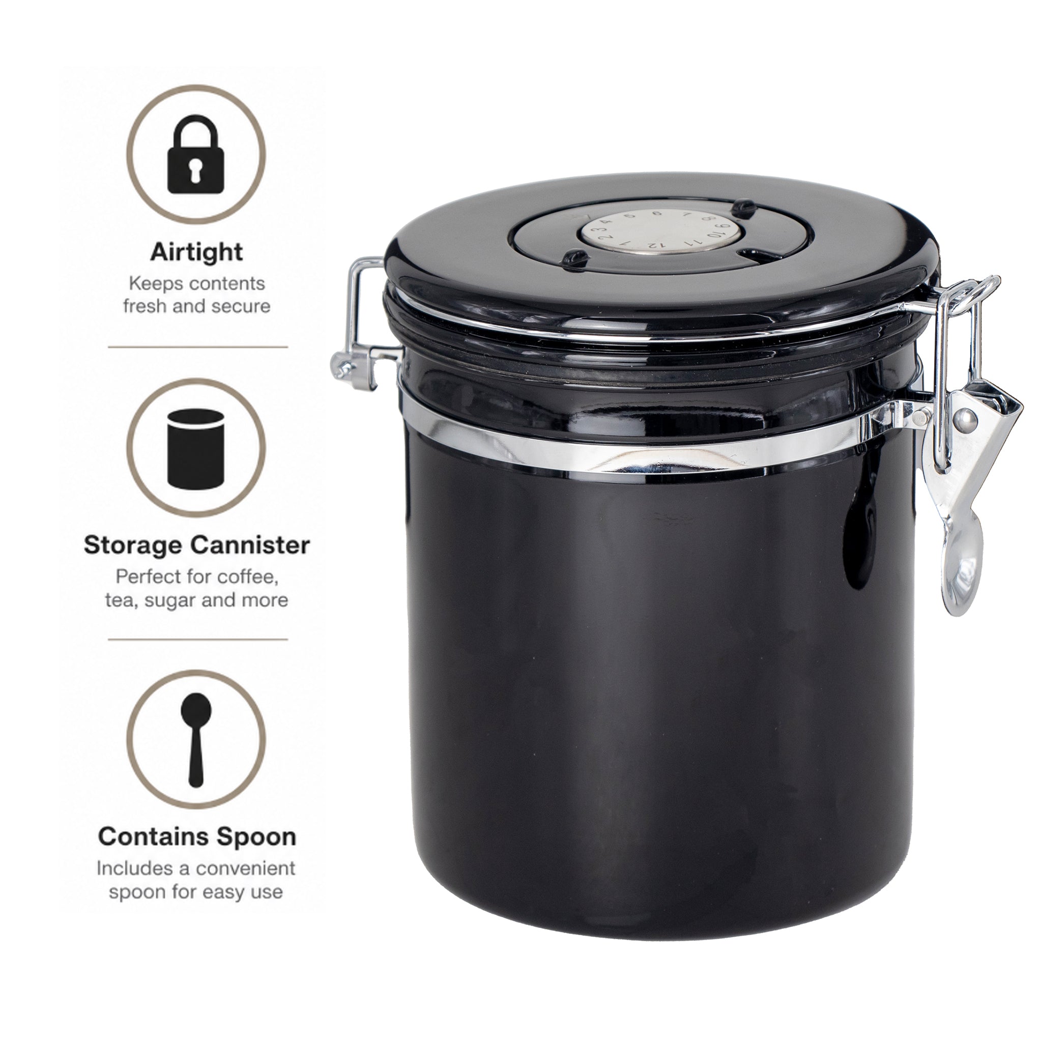 REGENT COFFEE AIRTIGHT STORAGE CANISTER STAINLESS STEEL BLACK, 1.5L