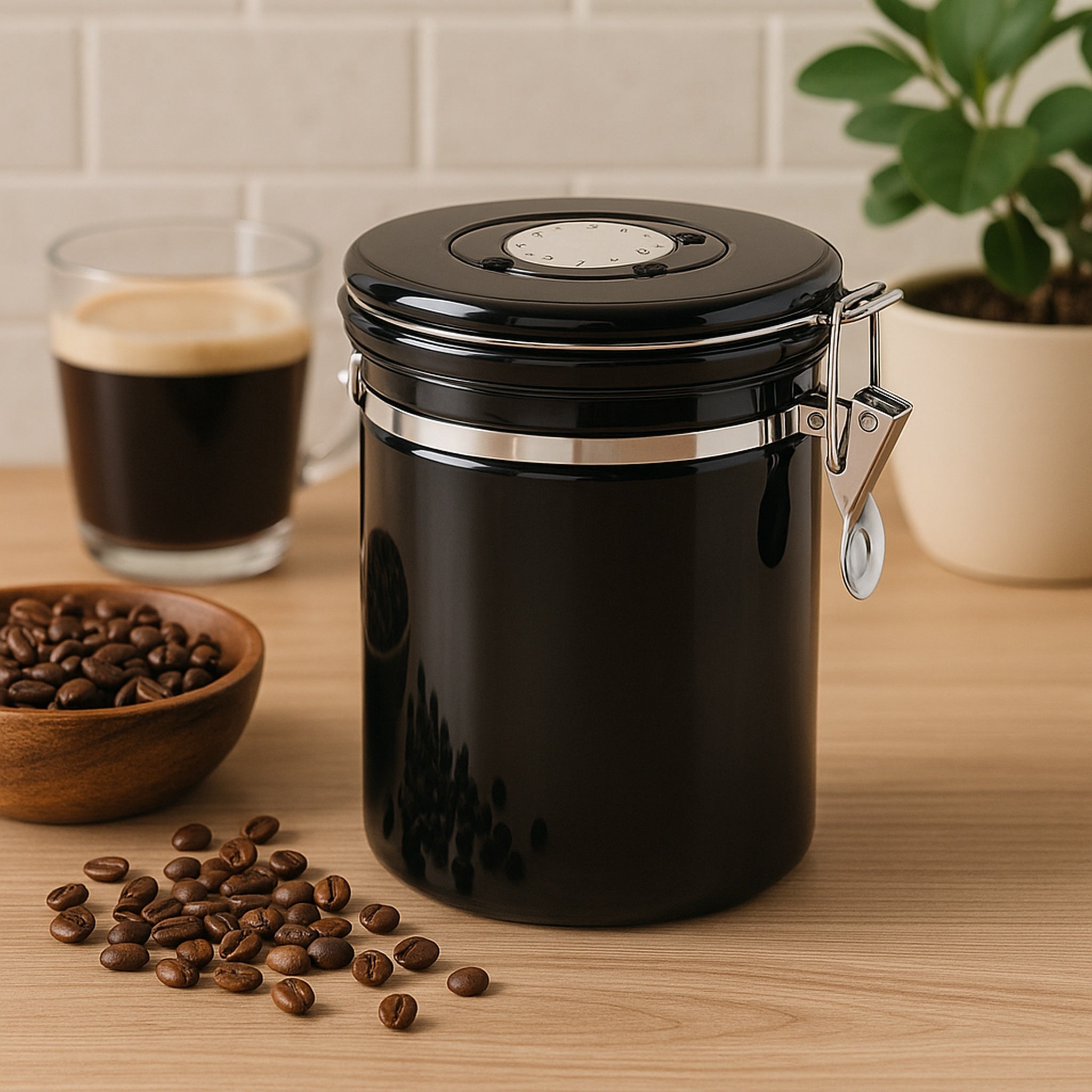 REGENT COFFEE AIRTIGHT STORAGE CANISTER STAINLESS STEEL BLACK, 1.5L