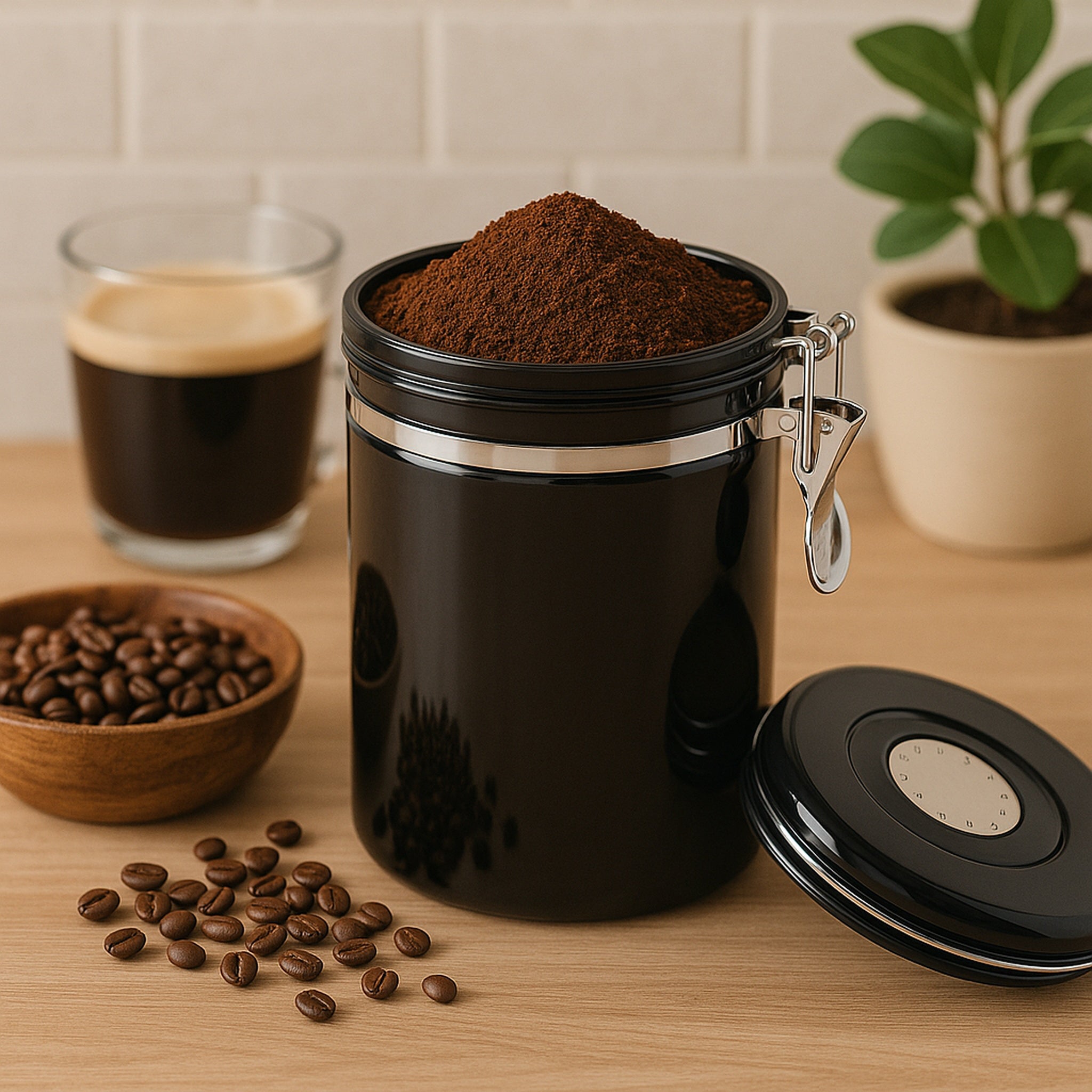 REGENT COFFEE AIRTIGHT STORAGE CANISTER STAINLESS STEEL BLACK, 1.5L