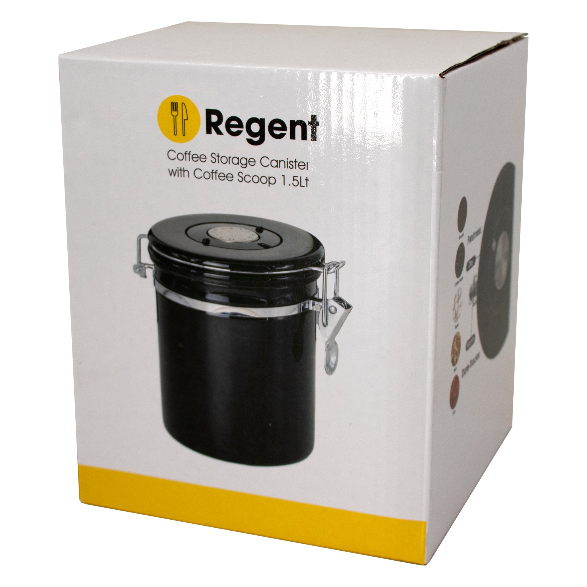 REGENT COFFEE AIRTIGHT STORAGE CANISTER STAINLESS STEEL BLACK, 1.5L