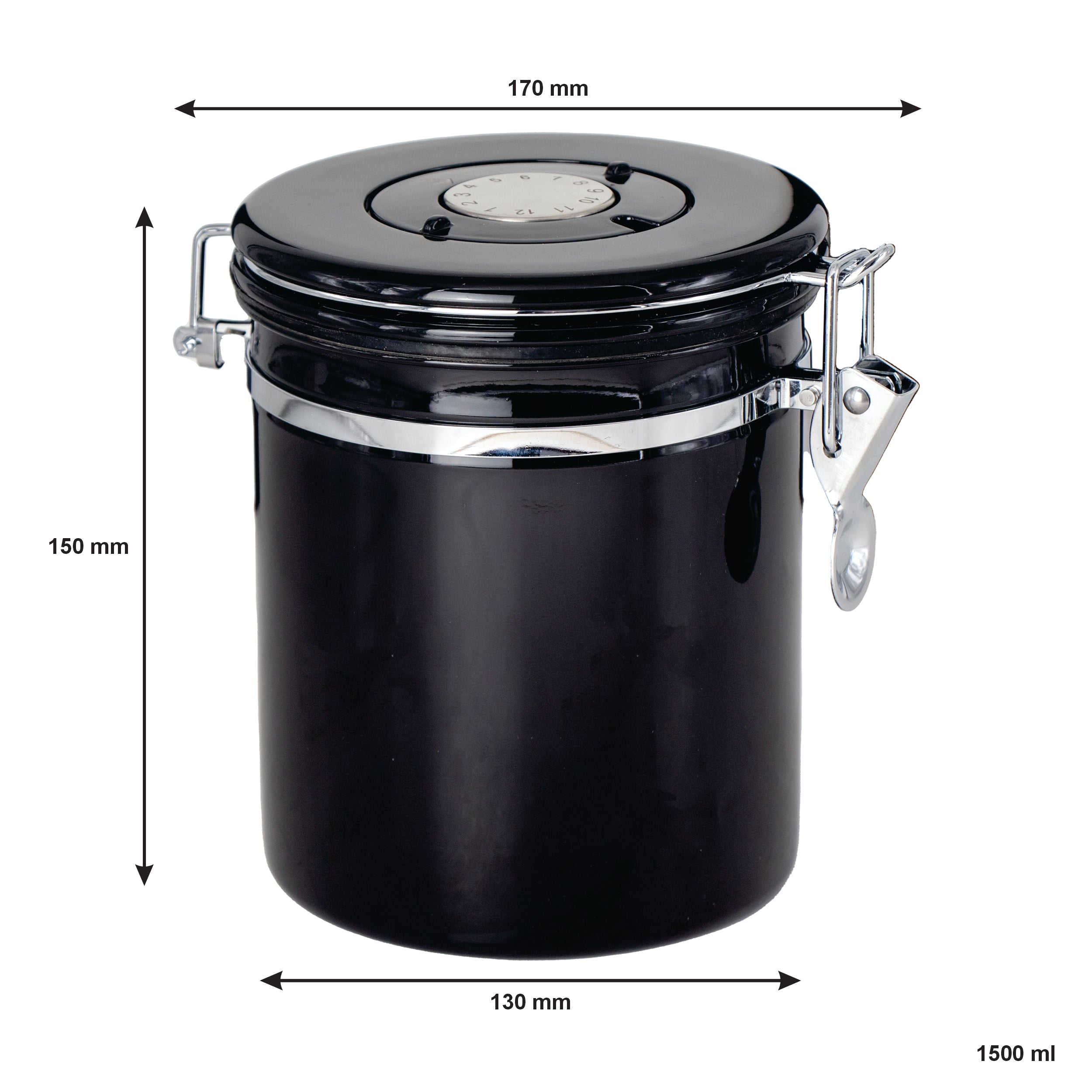 REGENT COFFEE AIRTIGHT STORAGE CANISTER STAINLESS STEEL BLACK, 1.5L