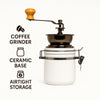 REGENT COFFEE GRINDER WITH WHITE CERAMIC HERMETIC STORAGE CANISTER, 250ML