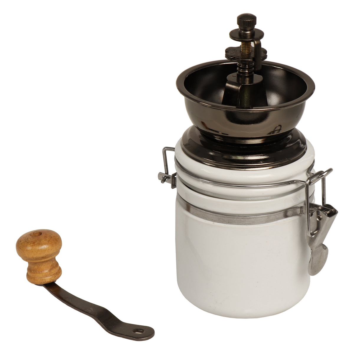 REGENT COFFEE GRINDER WITH WHITE CERAMIC HERMETIC STORAGE CANISTER, 250ML