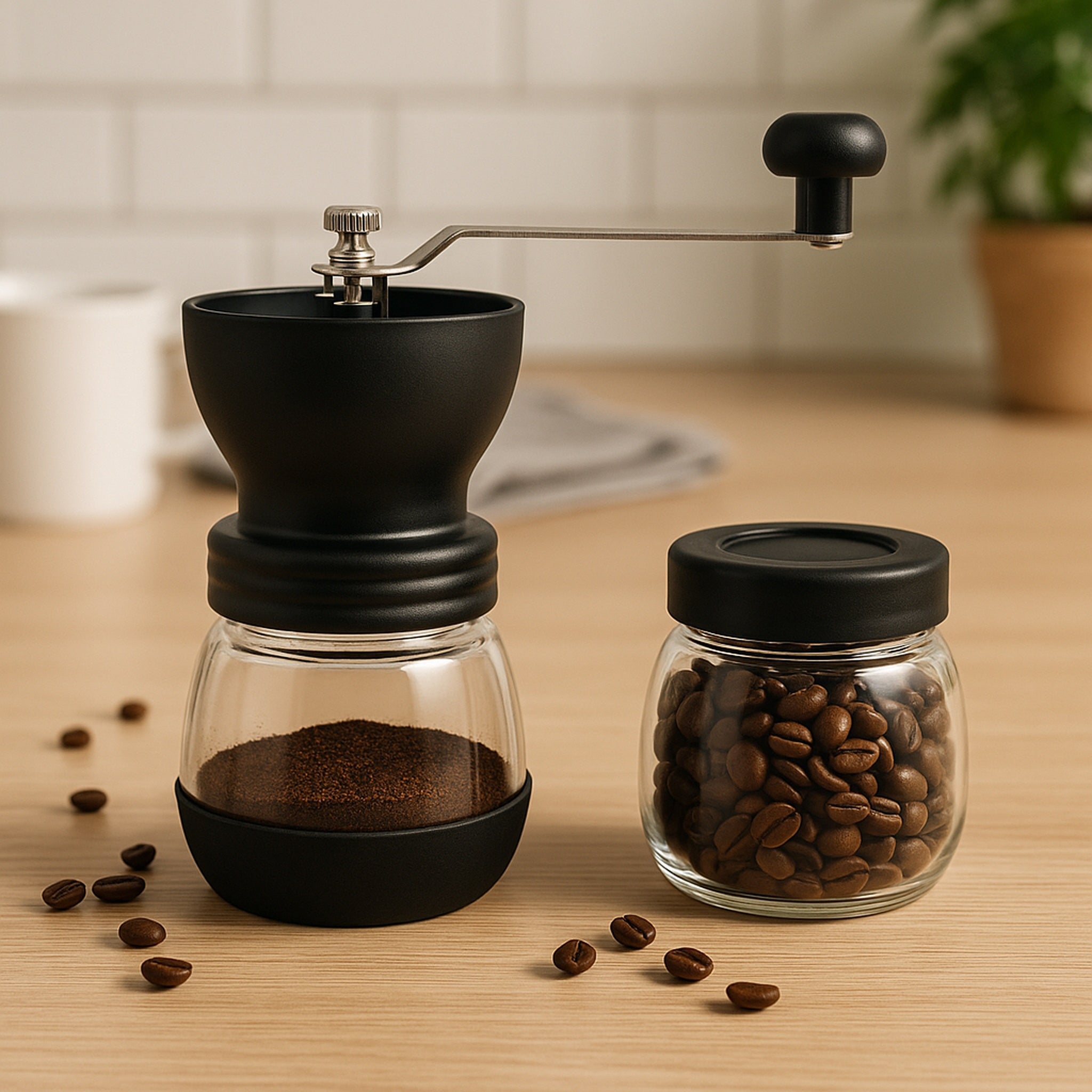 REGENT COFFEE GRINDER WITH EXTRA GLASS STORAGE JAR 2PK, 300ML