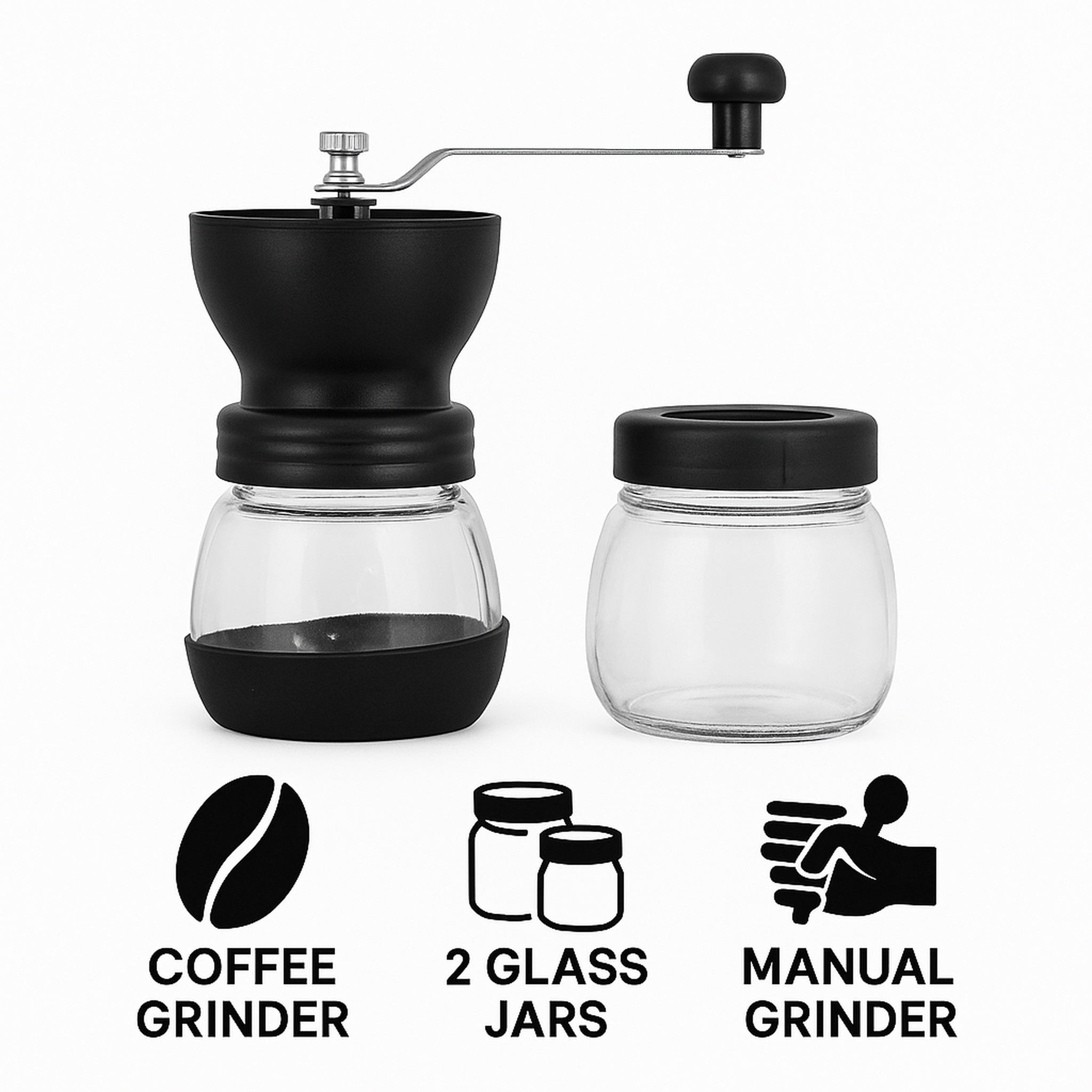 REGENT COFFEE GRINDER WITH EXTRA GLASS STORAGE JAR 2PK, 300ML