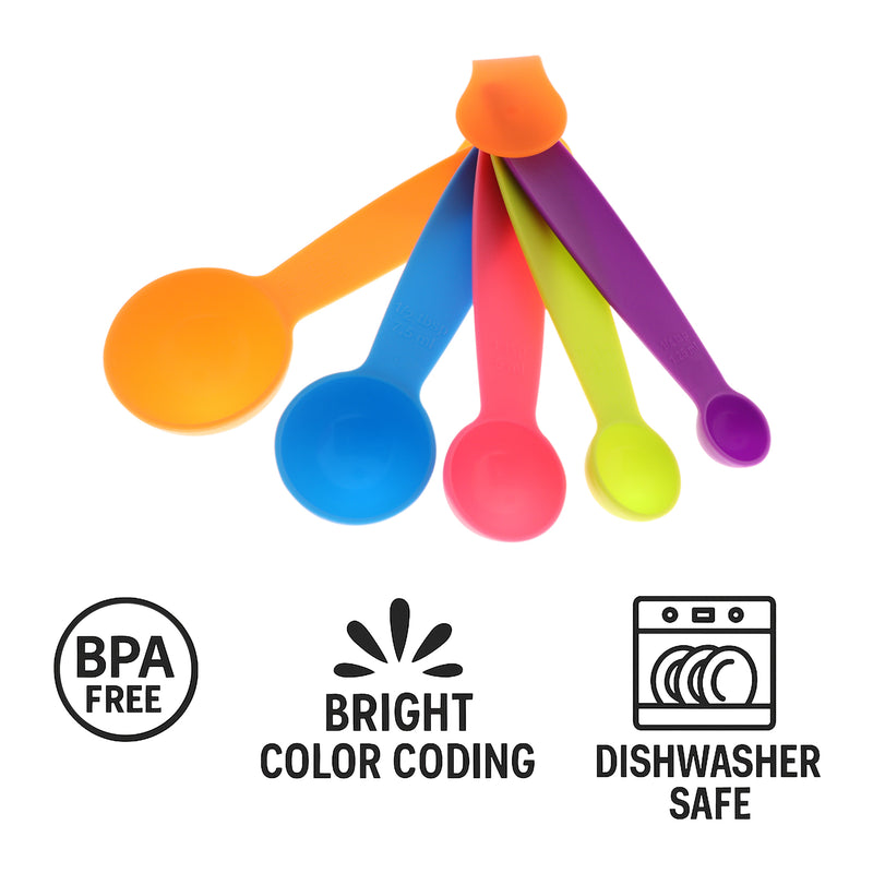 REGENT BAKEWARE MEASURING SPOON PLASTIC 5PK SET ASSORTED COLOURS