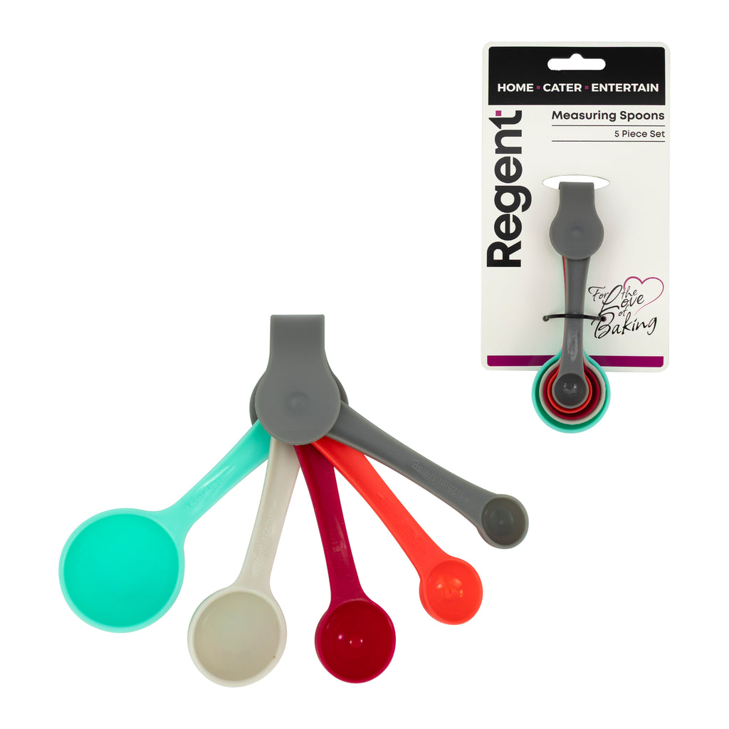 REGENT BAKEWARE MEASURING SPOONS PLASTIC MULTI-COLOURED, 5PCS SET