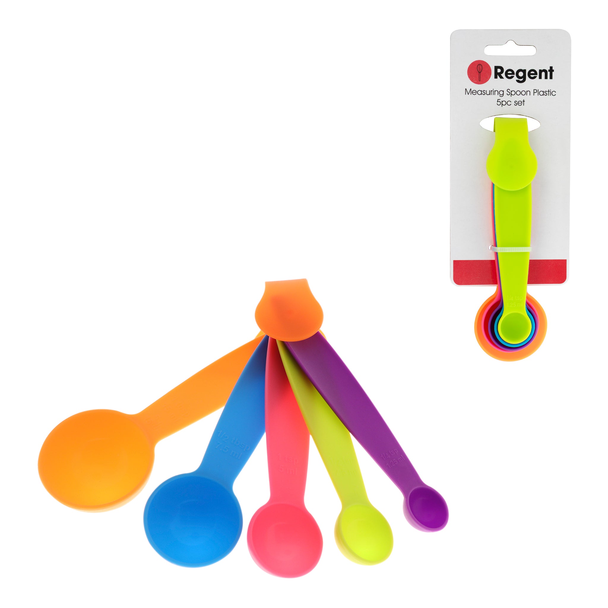 REGENT BAKEWARE MEASURING SPOON PLASTIC ASSORTED COLOURS 5 PCS SET