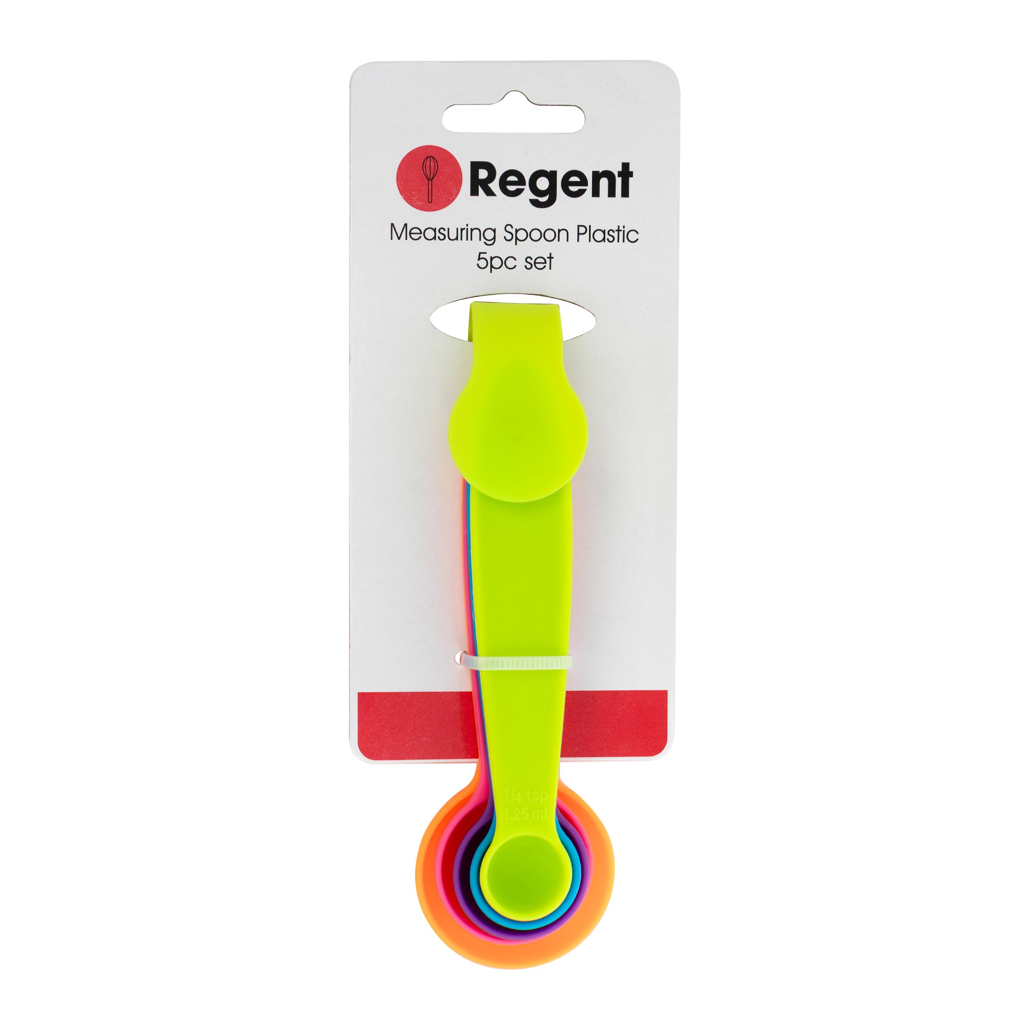 REGENT BAKEWARE MEASURING SPOON PLASTIC ASSORTED COLOURS 5 PCS SET