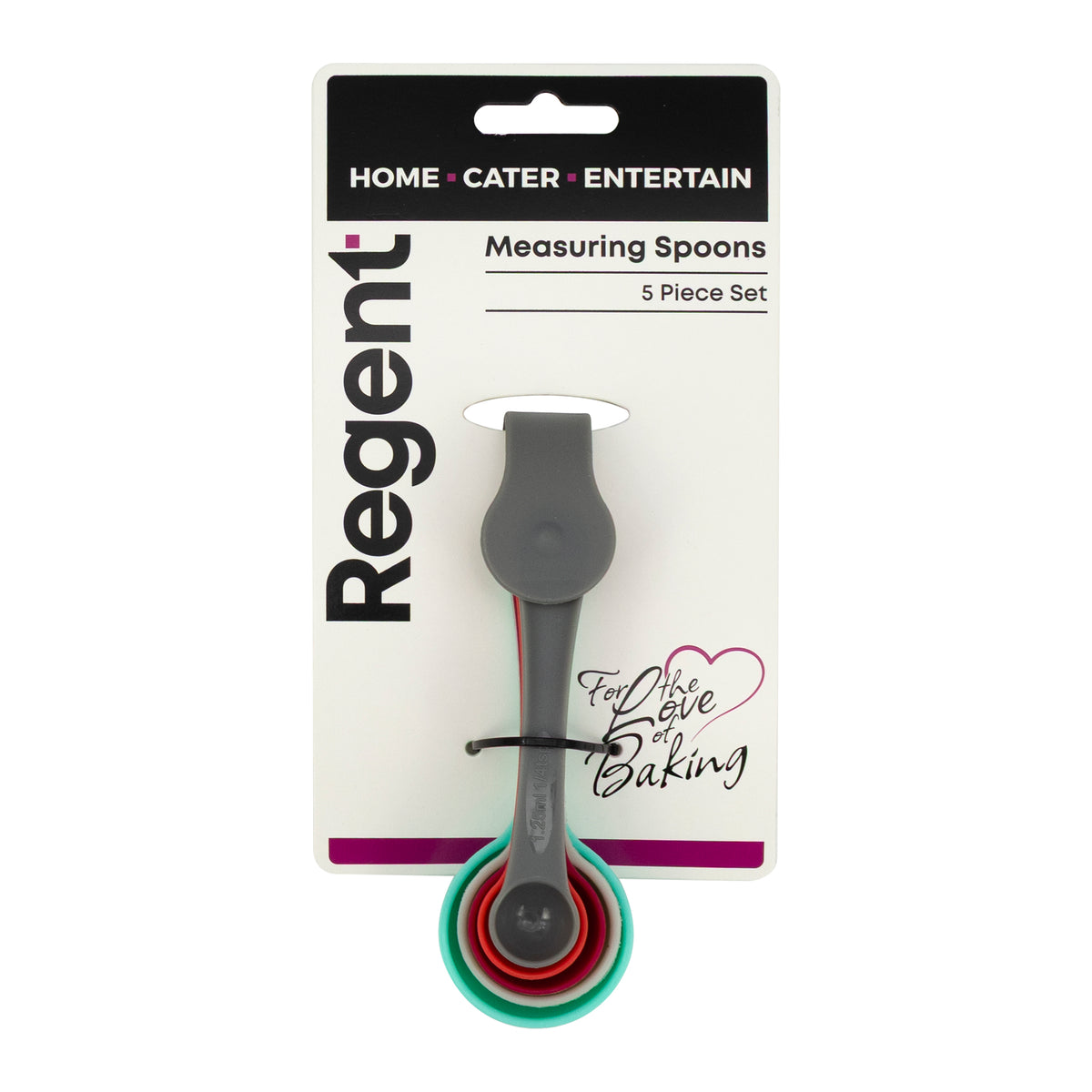 REGENT BAKEWARE MEASURING SPOONS PLASTIC MULTI-COLOURED, 5PCS SET