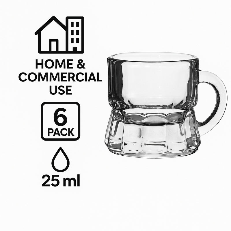 REGENT TOT GLASS WITH HANDLE 6 PACK, (25ML)