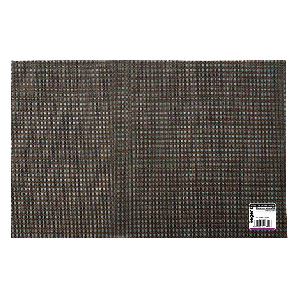 REGENT PLACE MATS WOVEN PVC NEW CAMEL/BLACK, 300X450MM