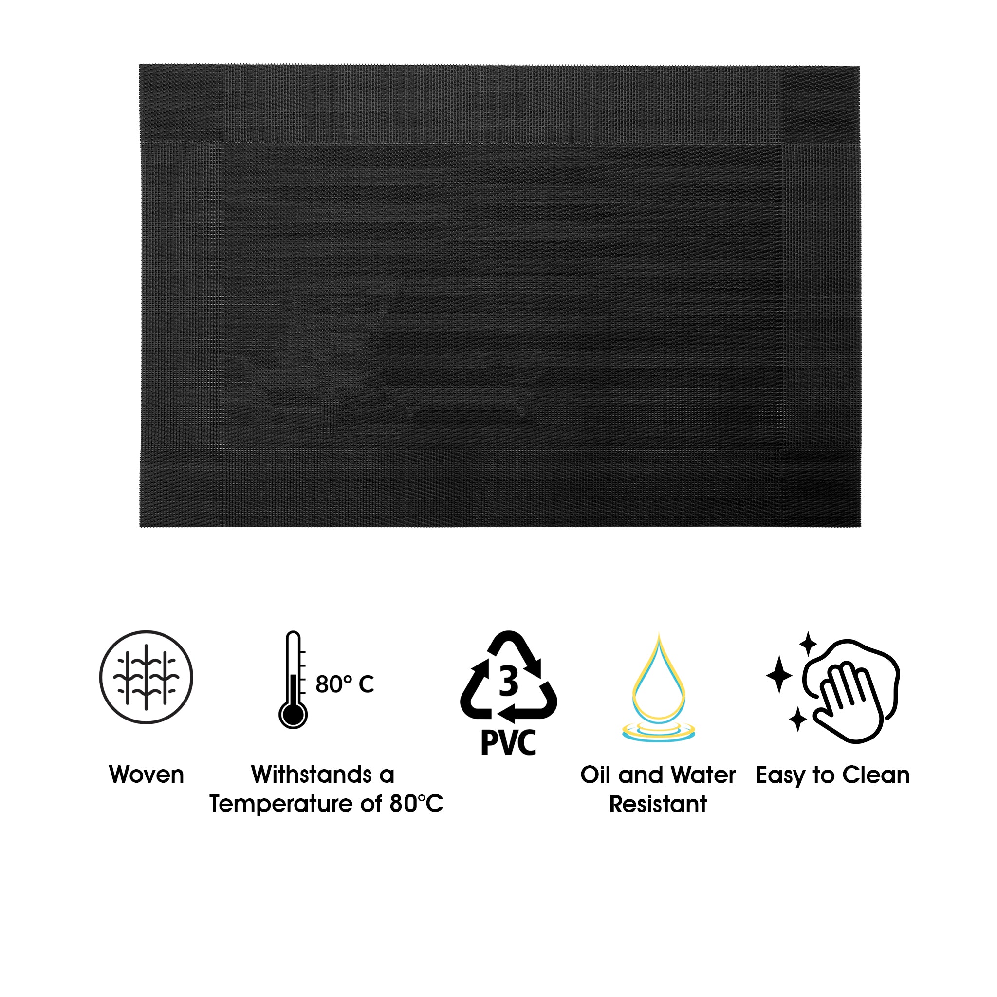 REGENT PLACE MATS WOVEN PVC BLACK WITH BORDER, 300X450MM