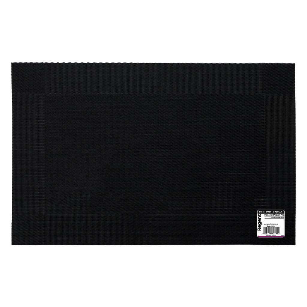 REGENT PLACE MATS WOVEN PVC BLACK WITH BORDER, 300X450MM