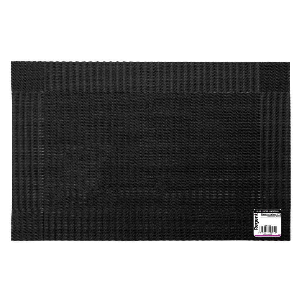 REGENT PLACE MATS WOVEN PVC BLACK WITH BORDER, 300X450MM