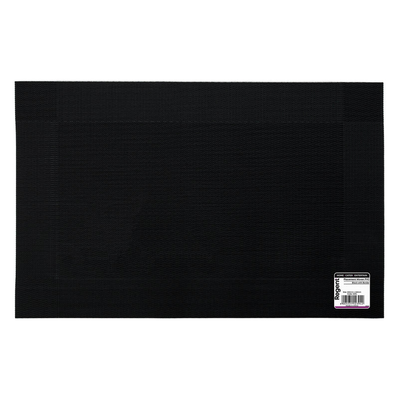 REGENT PLACE MATS WOVEN PVC BLACK WITH BORDER, 300X450MM