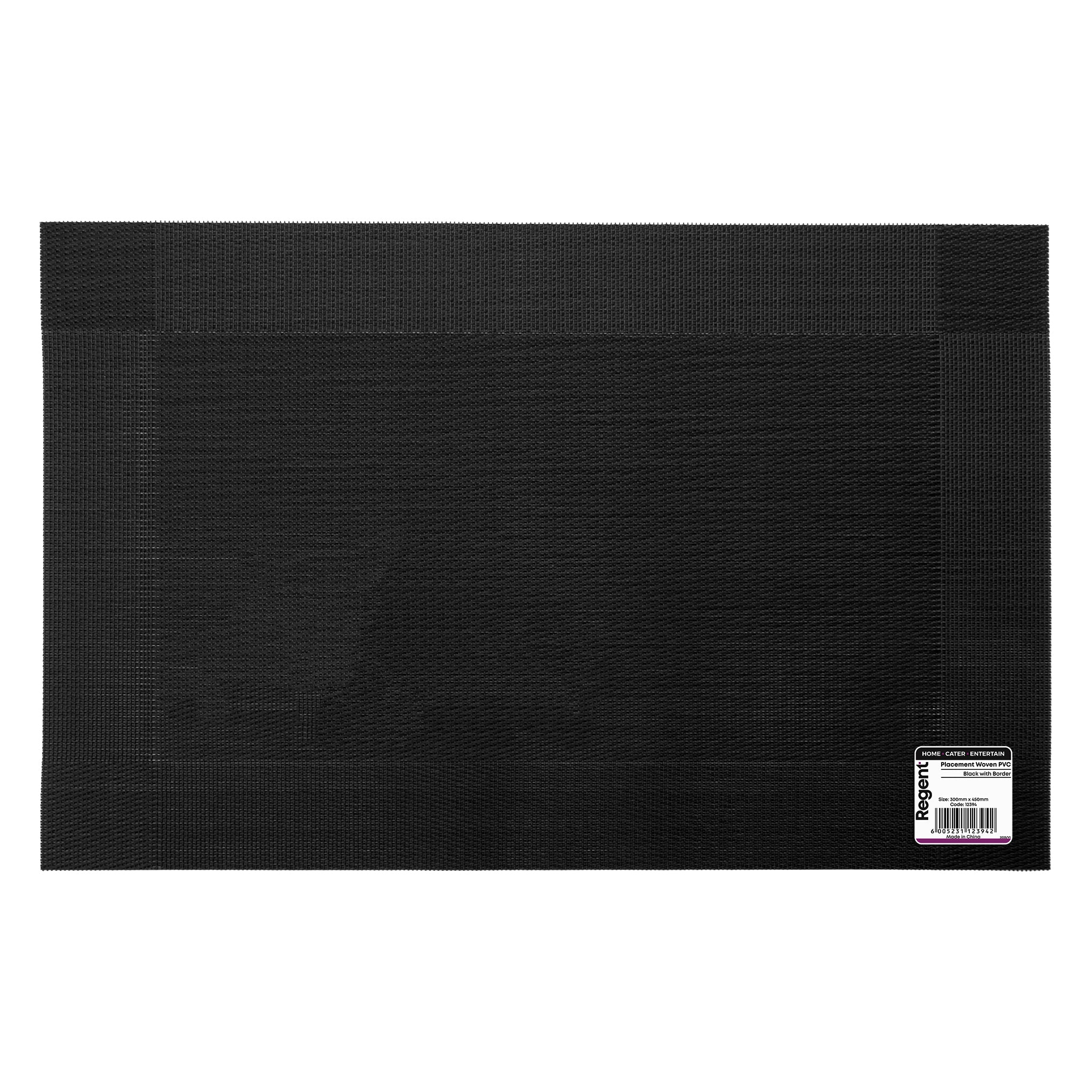 REGENT PLACE MATS WOVEN PVC BLACK WITH BORDER, 300X450MM