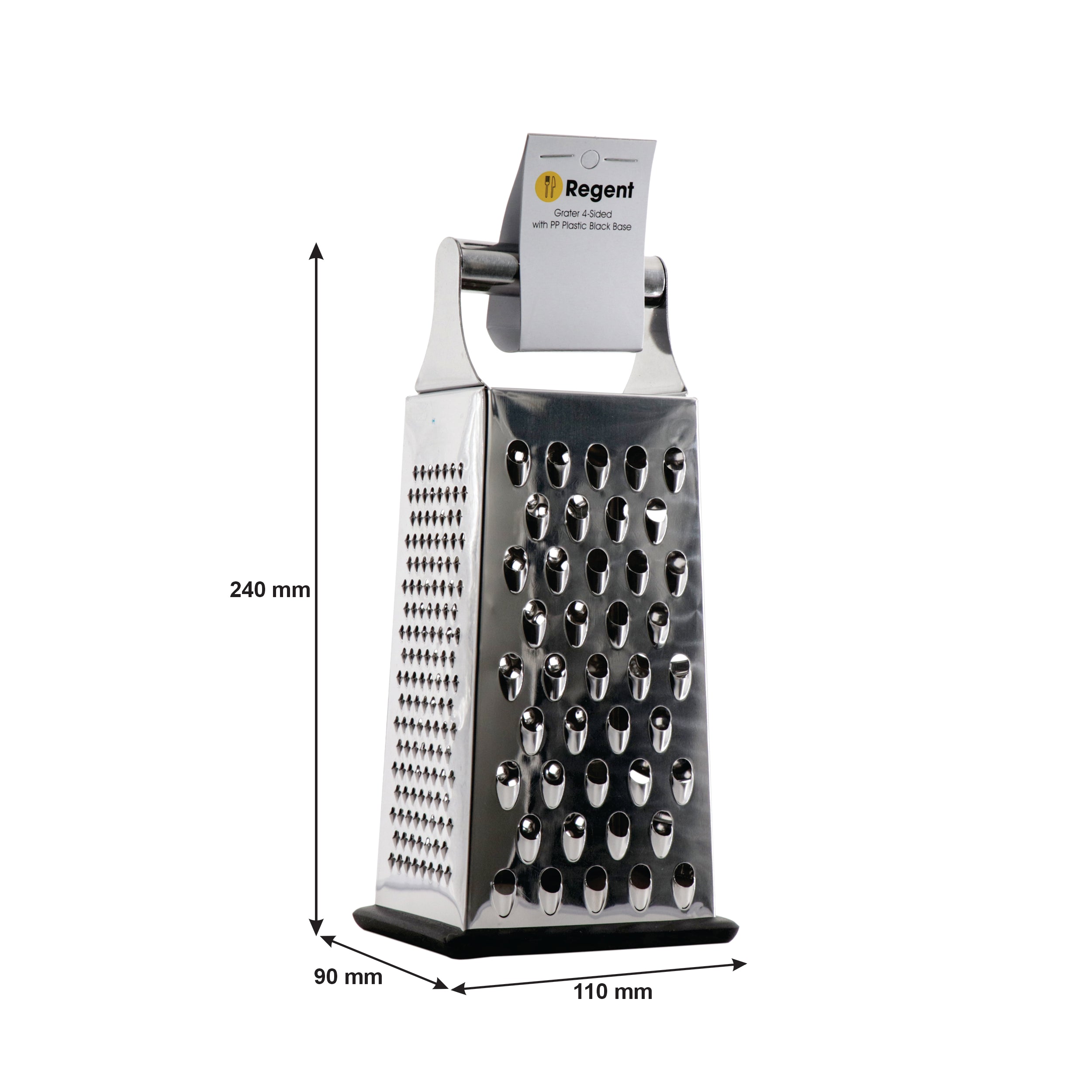 REGENT KITCHEN 4-SIDED GRATER STAINLESS STEEL WITH PP NON SLIP BASE, 240MM