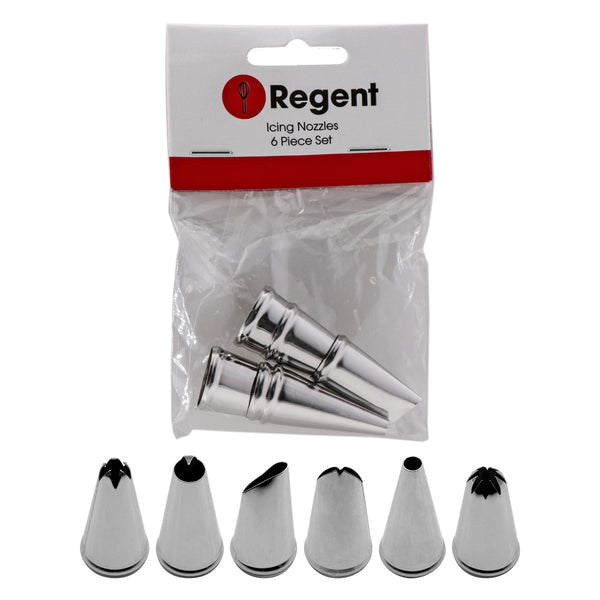 REGENT BAKEWARE ICING NOZZLE 6 PIECE SET, (30MMX20MM DIA)