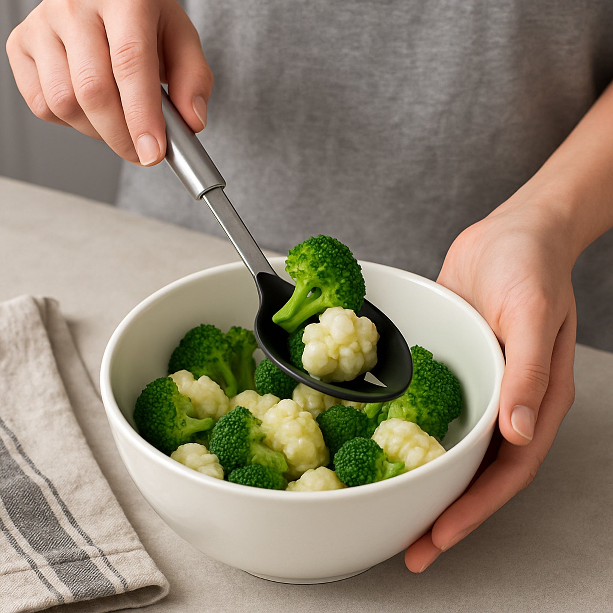 REGENT KITCHEN NYLON SLOTTED SPOON WITH ST STEEL HANDLE, 330MM