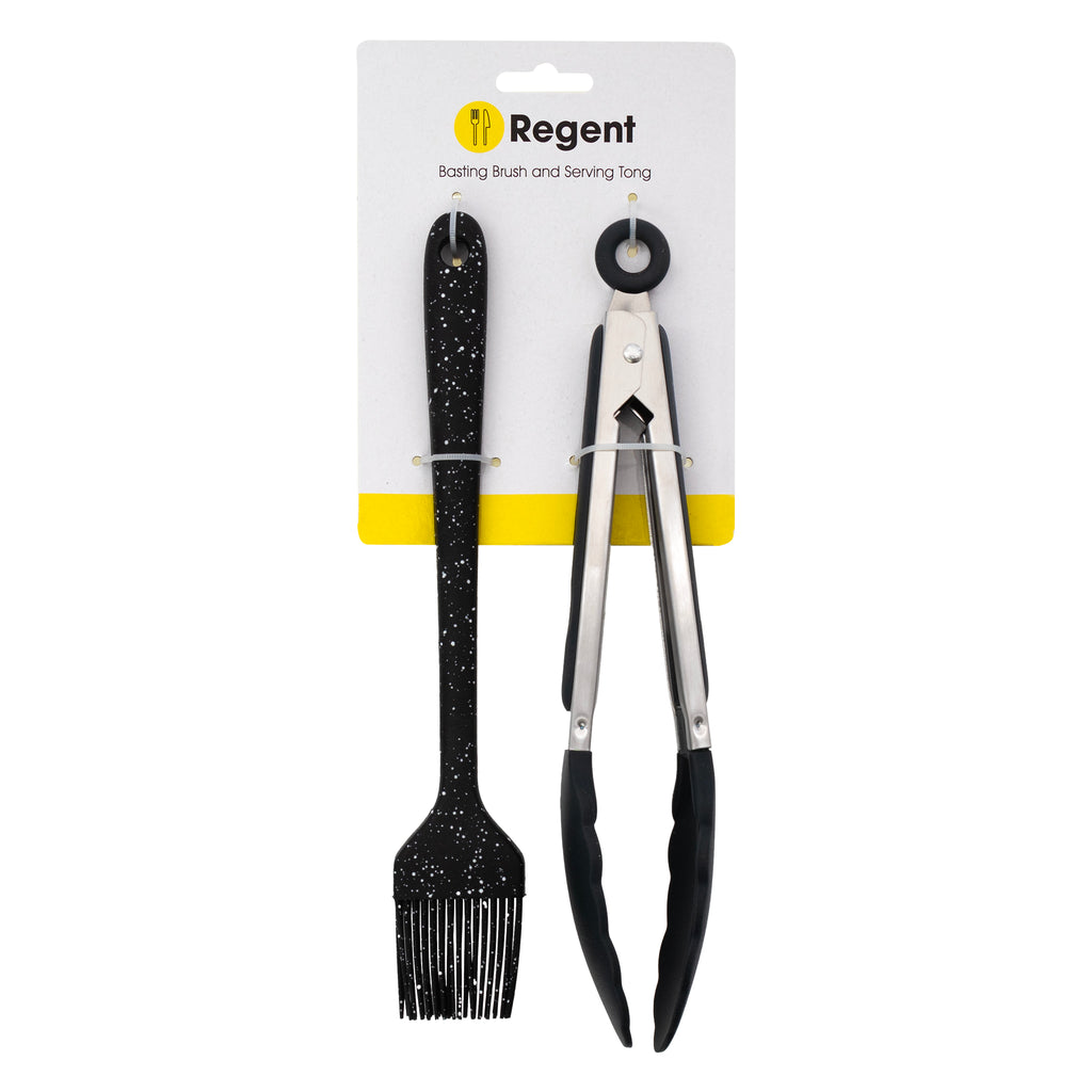 REGENT KITCHEN BASTING BRUSH & SERVING TONG NYLON AND STAINLESS STEEL SET, (40X255MM l 35X265MM)
