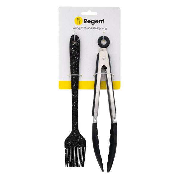 REGENT KITCHEN BASTING BRUSH & SERVING TONG NYLON AND STAINLESS STEEL SET, (40X255MM l 35X265MM)