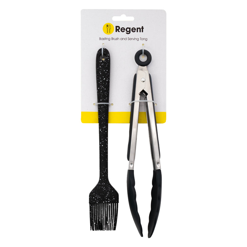 REGENT KITCHEN BASTING BRUSH & SERVING TONG NYLON AND STAINLESS STEEL SET, (40X255MM l 35X265MM)