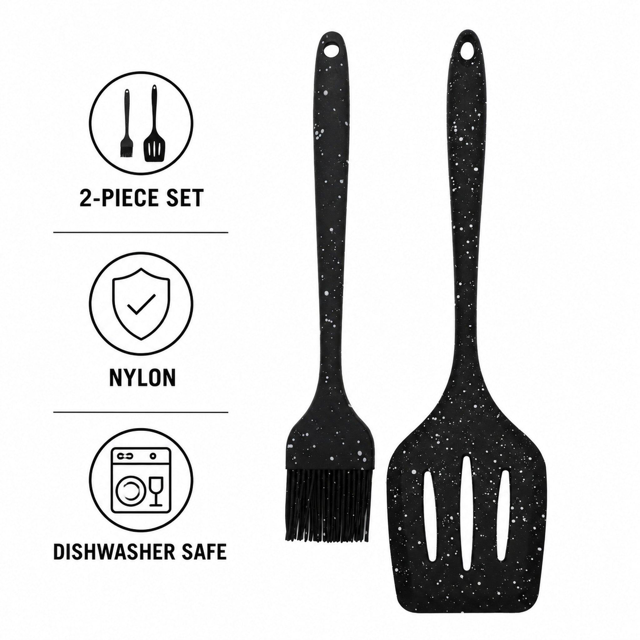 REGENT KITCHEN BASTING BRUSH AND TURNER NYLON SPECKLED BLACK 2PCS SET