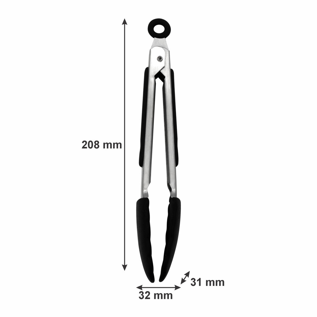 REGENT KITCHEN FOOD TONGS STAINLESS STEEL WITH BLACK SILICONE TIPS 2PK, 208MM