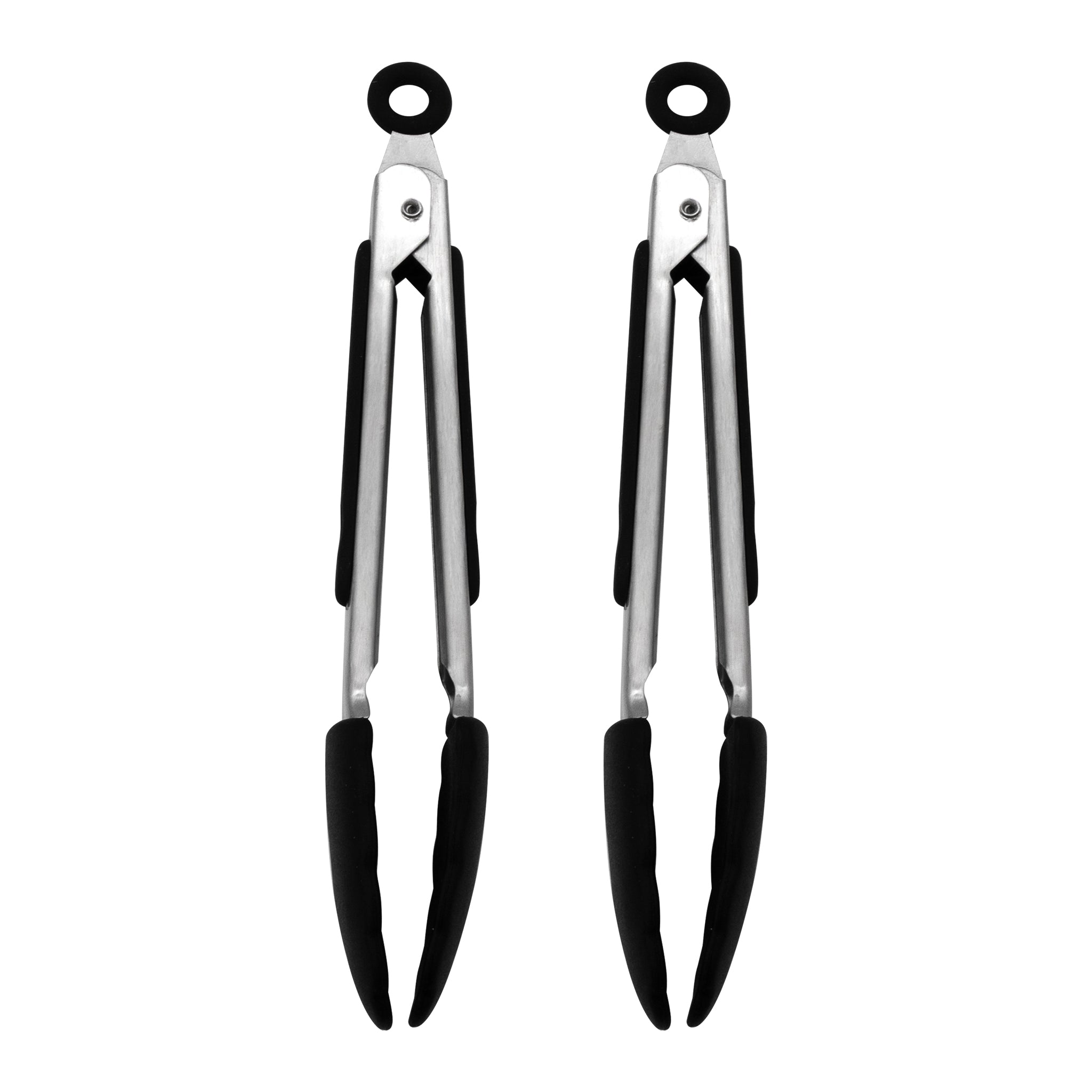 REGENT FOOD TONGS STAINLESS STEEL WITH BLACK SILICONE TIPS 2PK, 208MM