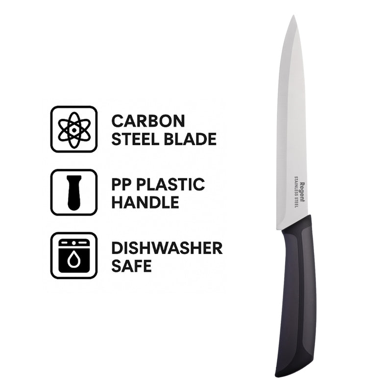REGENT KITCHEN PREMIUM CARVING KNIFE WITH BLACK AND GREY HANDLE, 320MM