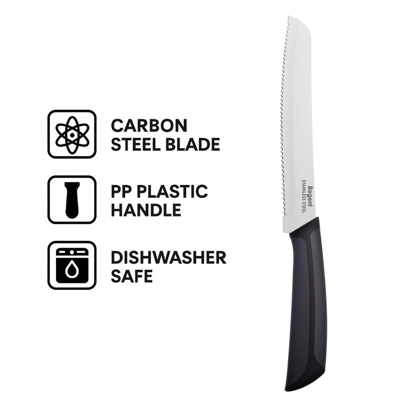 REGENT KITCHEN PREMIUM BREAD KNIFE WITH BLACK AND GREY HANDLE, 320MM