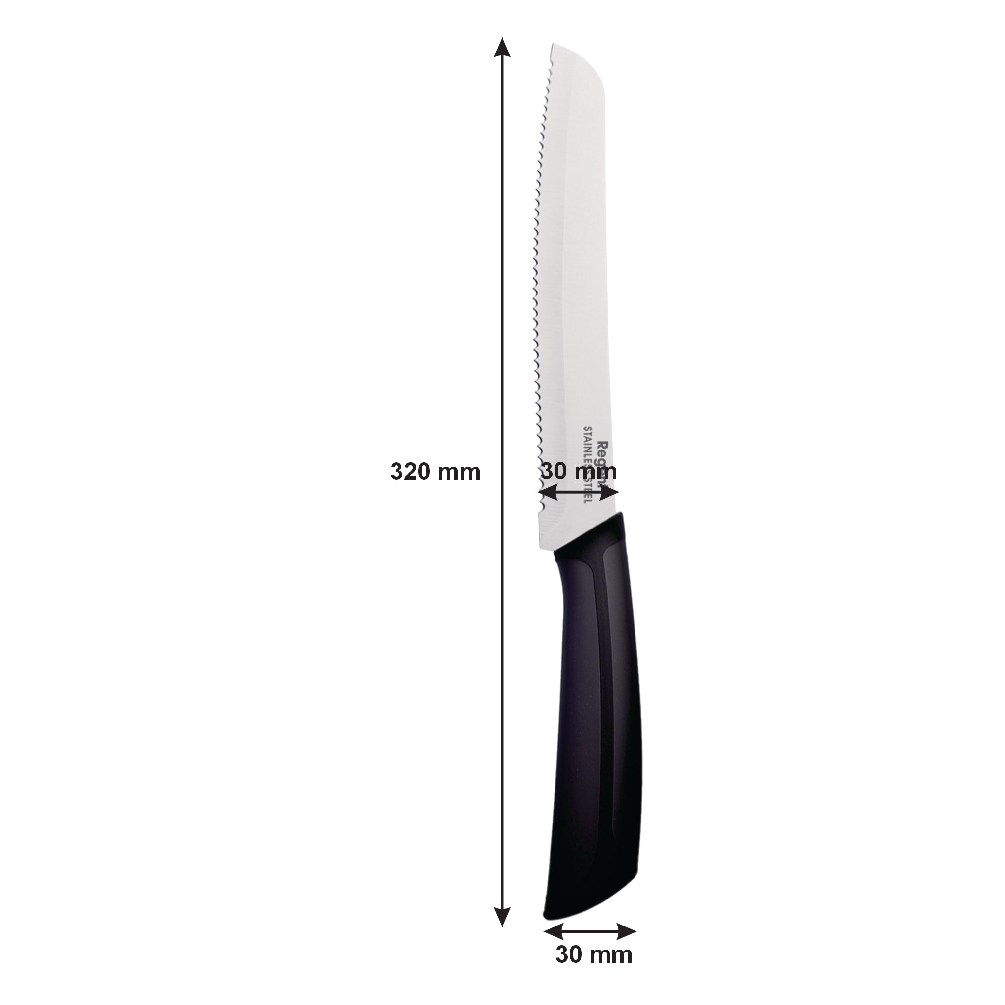 REGENT KITCHEN PREMIUM BREAD KNIFE WITH BLACK AND GREY HANDLE, 320MM