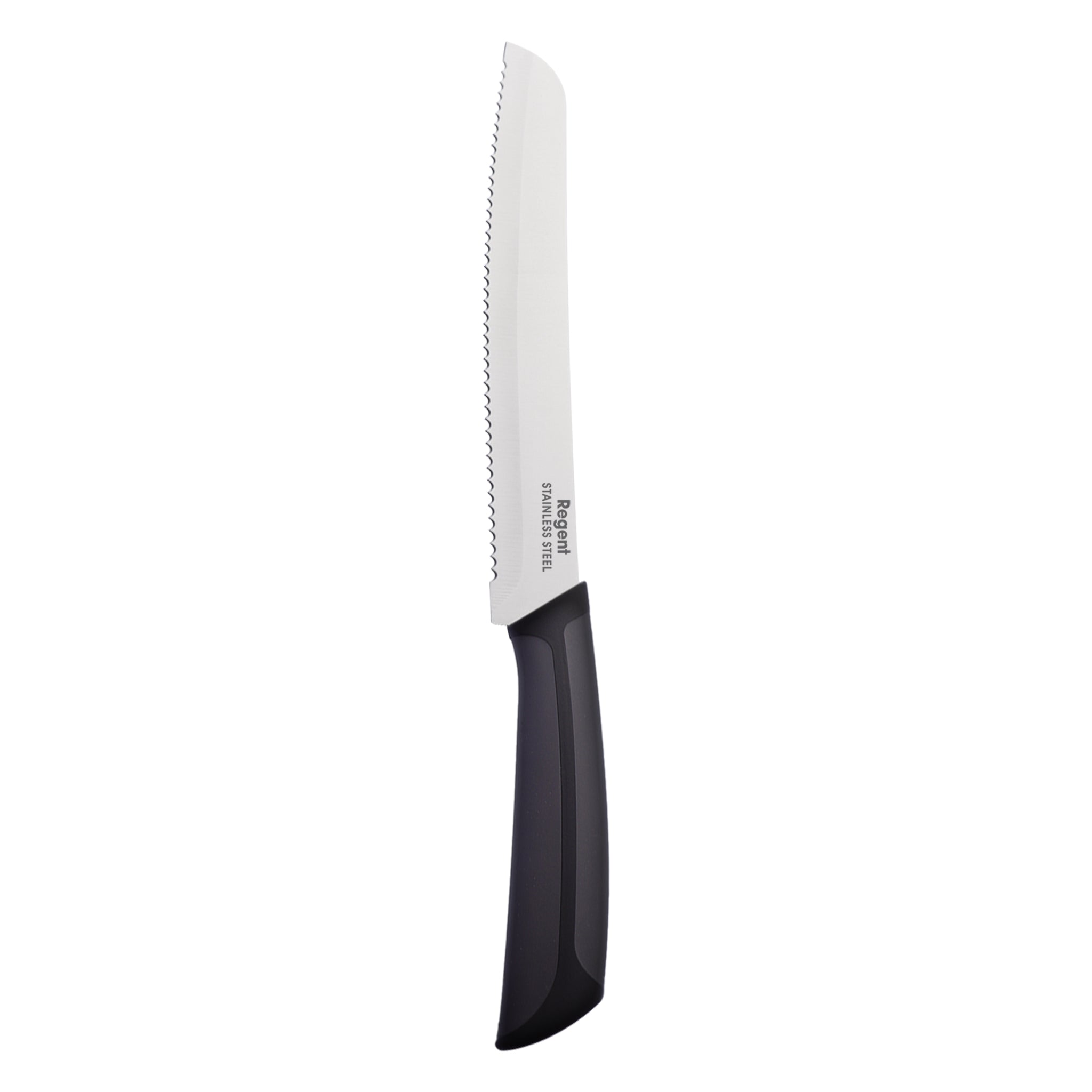 REGENT KITCHEN PREMIUM BREAD KNIFE WITH BLACK AND GREY HANDLE, 320MM