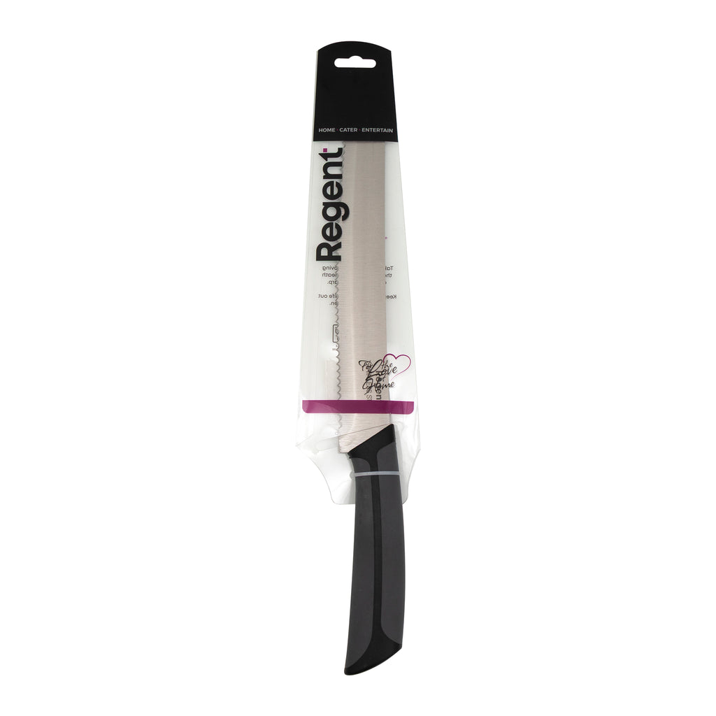 REGENT KITCHEN PREMIUM BREAD KNIFE WITH BLACK AND GREY HANDLE, 320MM