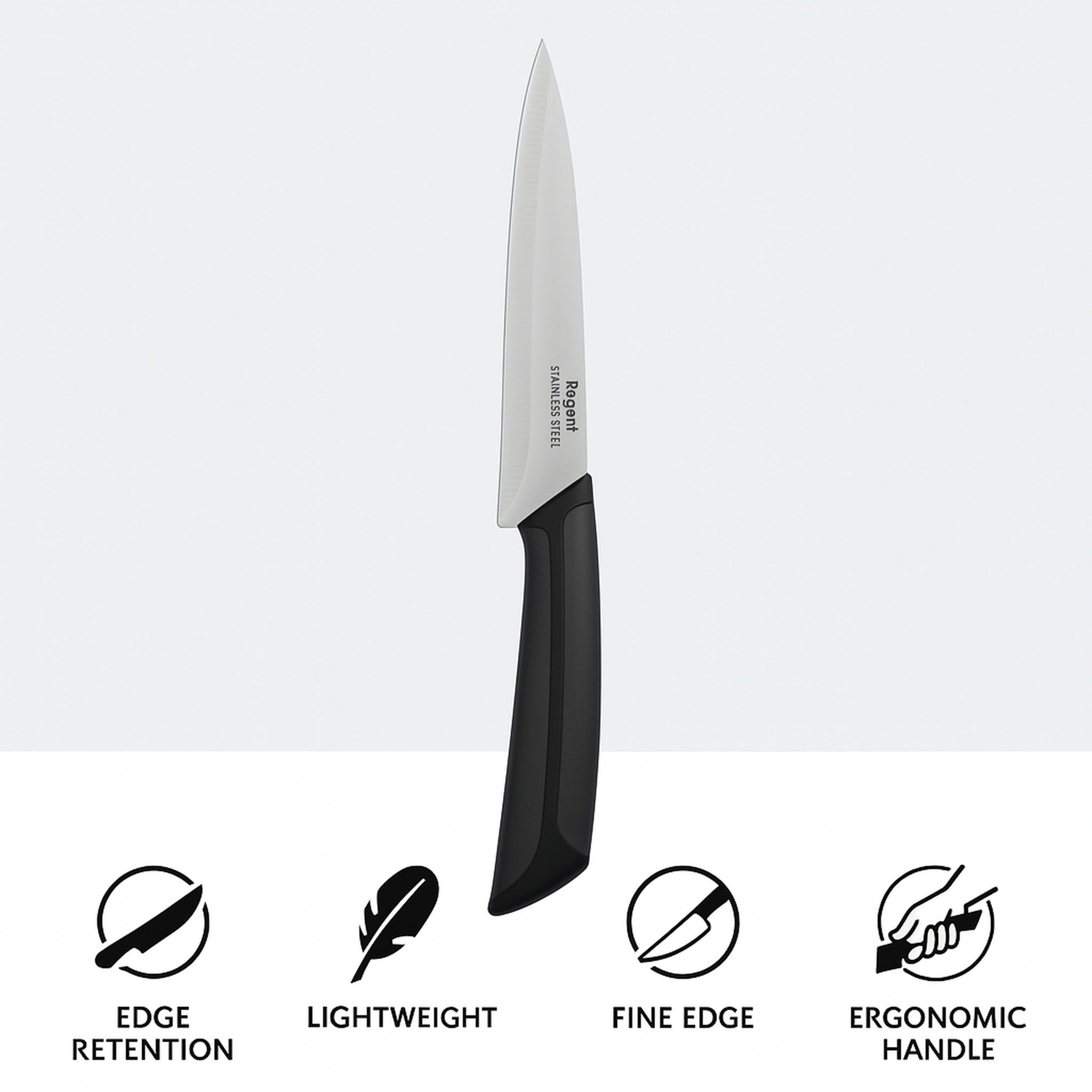 REGENT KITCHEN PREMIUM UTILITY KNIFE WITH BLACK AND GREY HANDLE, 230MM