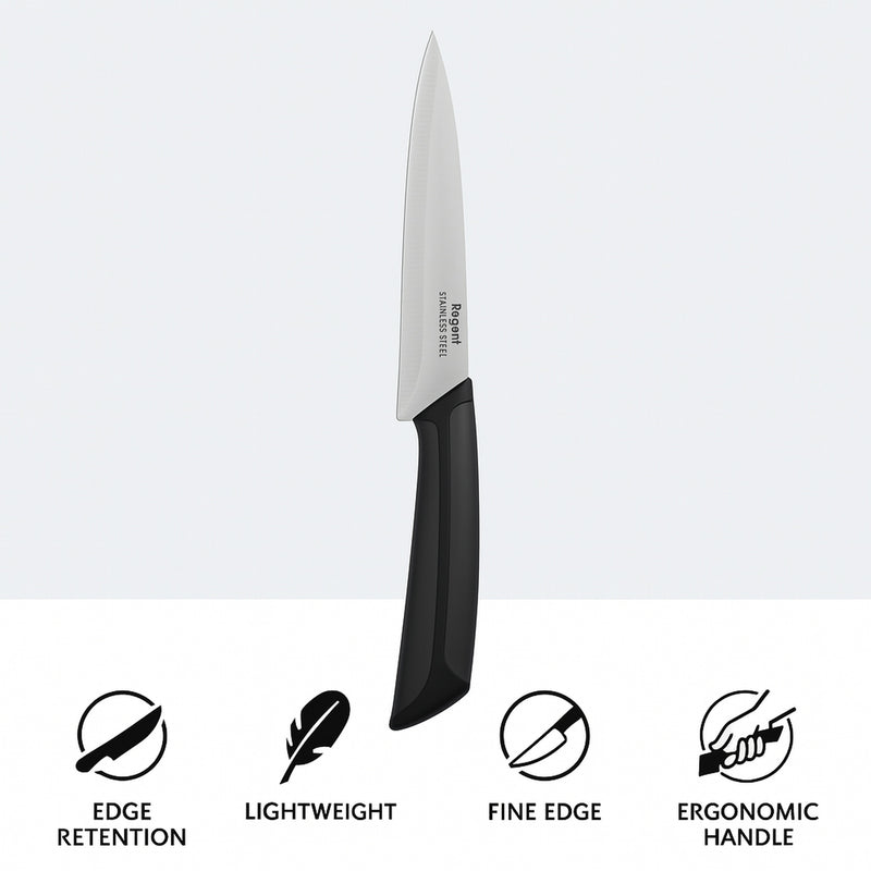 REGENT KITCHEN PREMIUM UTILITY KNIFE WITH BLACK AND GREY HANDLE, 230MM