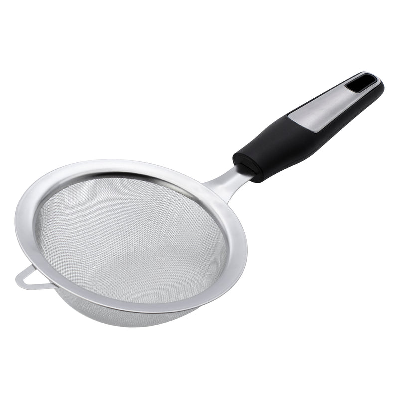 REGENT PREMIUM STRAINER STAINLESS STEEL WITH PP+SS BLACK HANDLE BLACK, 295MM