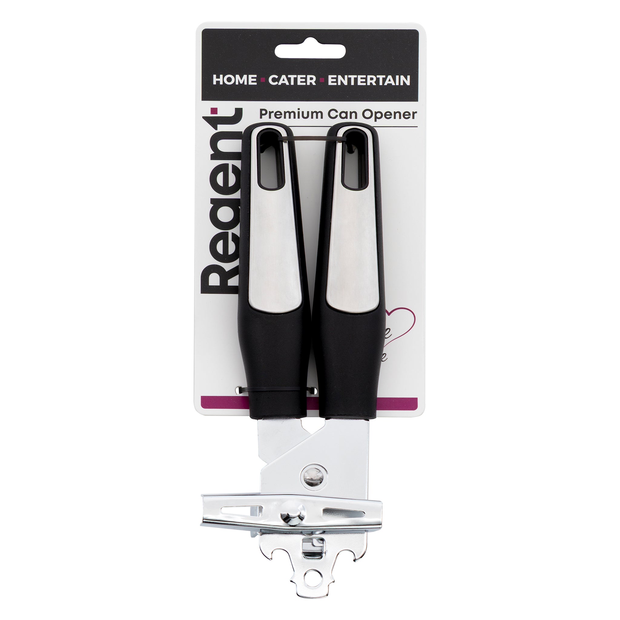 REGENT PREMIUM CAN OPENER STAINLESS STEEL WITH PP+SS BLACK HANDLES, 215MM