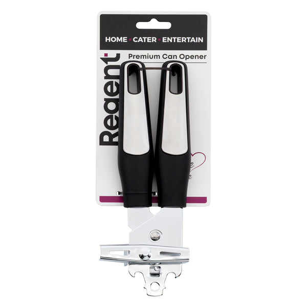 REGENT PREMIUM CAN OPENER STAINLESS STEEL WITH PP+SS BLACK HANDLES, 215MM