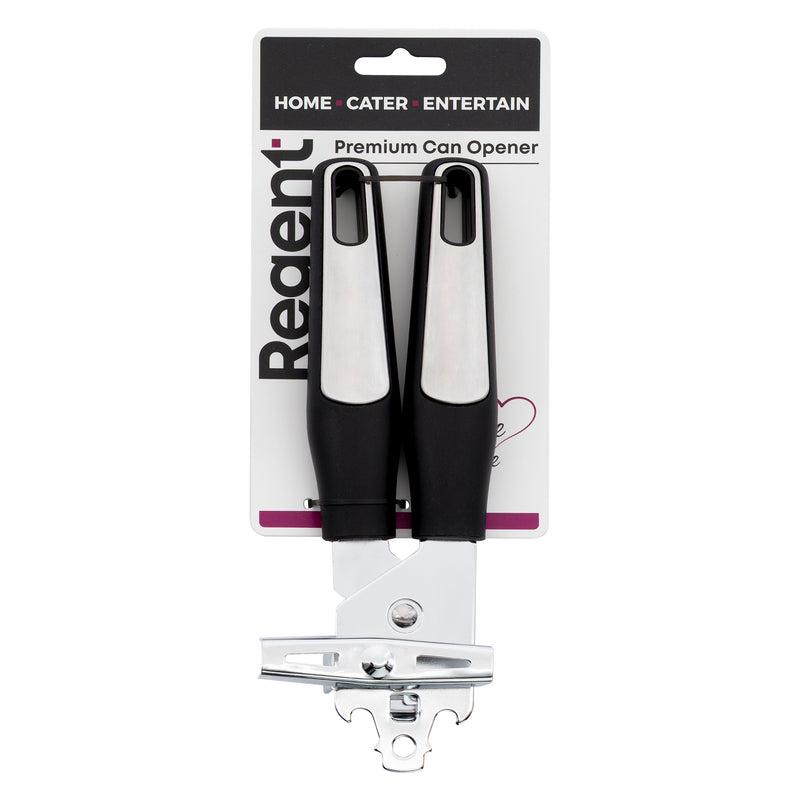 REGENT PREMIUM CAN OPENER STAINLESS STEEL WITH PP+SS BLACK HANDLES, 215MM