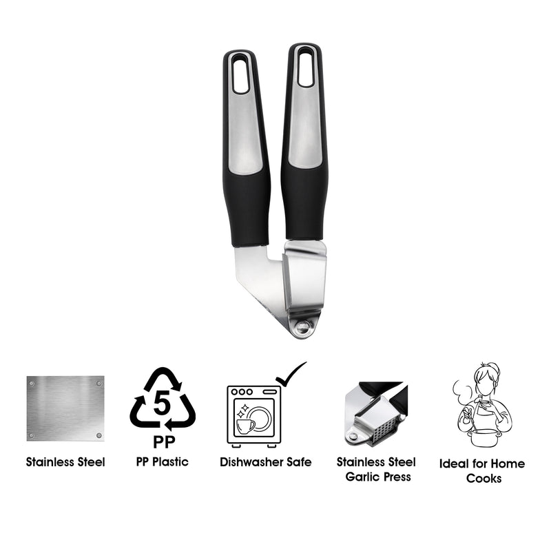 REGENT PREMIUM GARLIC PRESS STAINLESS STEEL WITH PP+SS BLACK HANDLES, 200MM